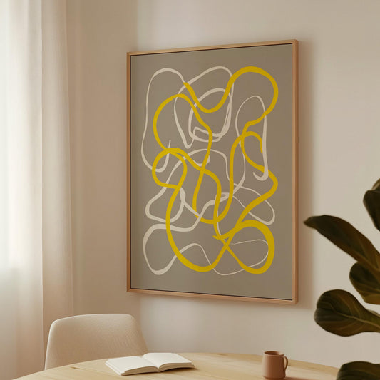 Yellow Abstract Line Giclée Canvas Print Modern Minimal Wall Art for Dining Room or Creative Studio