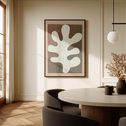 Abstract Leaf Form Canvas Art Neutral Beige and Brown Minimalist Print for Dining Room or Living Room, Modern Organic Wall Decor