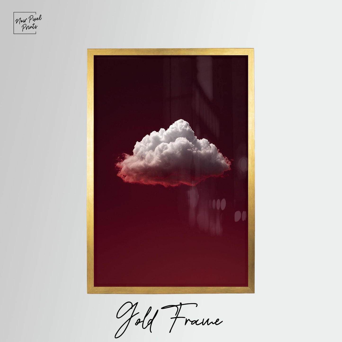 Minimalist Cloud Art Print – Deep Ruby Red Night Sky | Gallery Style Decor