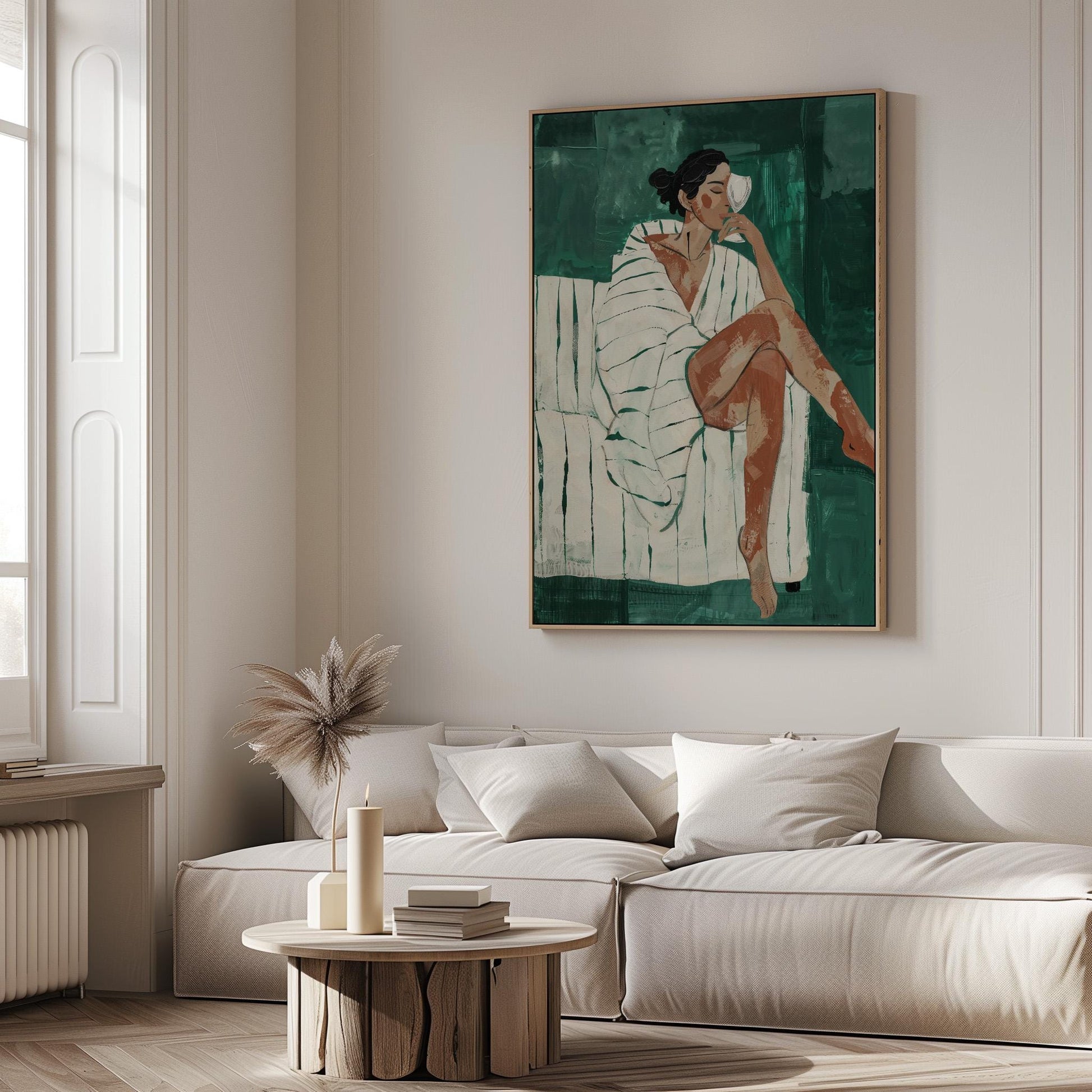 Woman Relaxing Canvas Wall Art Modern Minimalist Abstract Figure Large Print for Bedroom or Living Room