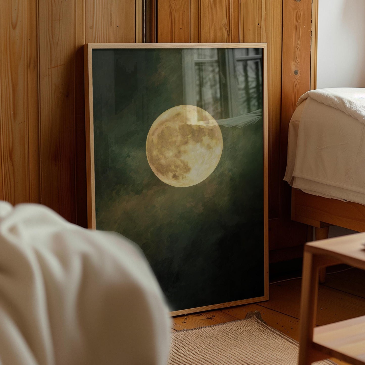 Emerald Green Moon Art | Minimalist Wall Art with Golden Circle Print - Gallery Style Canvas