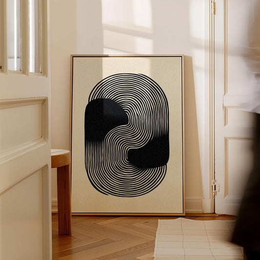 Black and Beige Abstract Line Art Canvas Print Modern Geometric Minimalist Wall Art for Living Room or Office