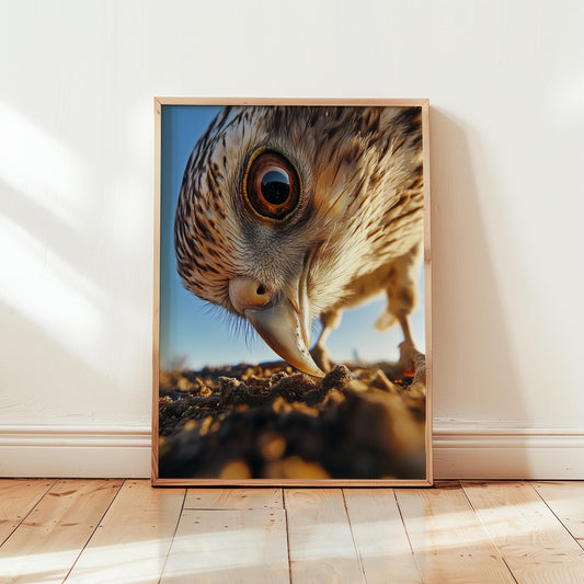 Bird Wall Art | Modern Nature Art Print with Bird Eye Close-Up in Warm Tones