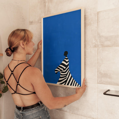 Electric Blue Wall Art – Cobalt Blue Artwork on Abstract Canvas Print, Framed