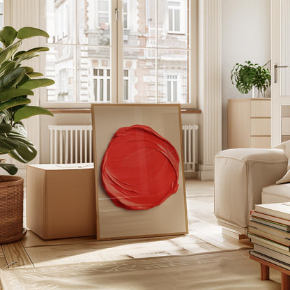 Red Circle Wall Art - Modern Abstract Art Print With Swirling Brushstroke Design