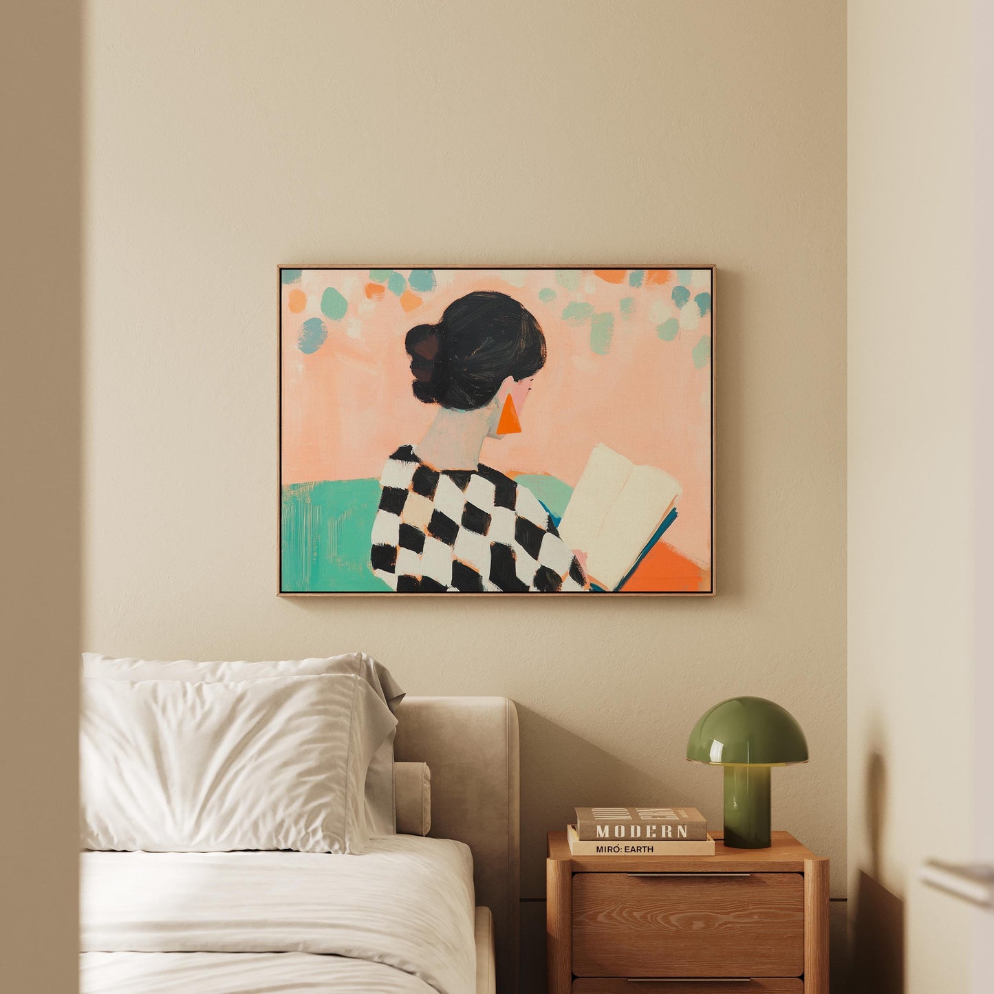 Woman Reading Canvas Art - Modern Geometric Art With Vibrant Color Painting