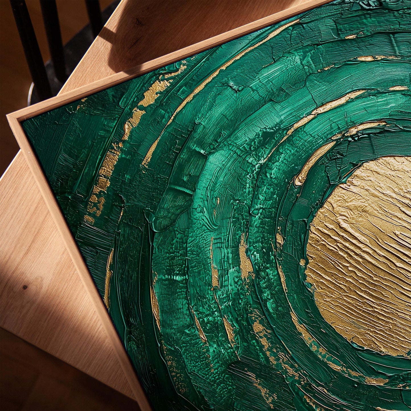 Emerald Green Textured Circle Giclée Canvas Print Modern Abstract Wall Art for Living Room or Bedroom