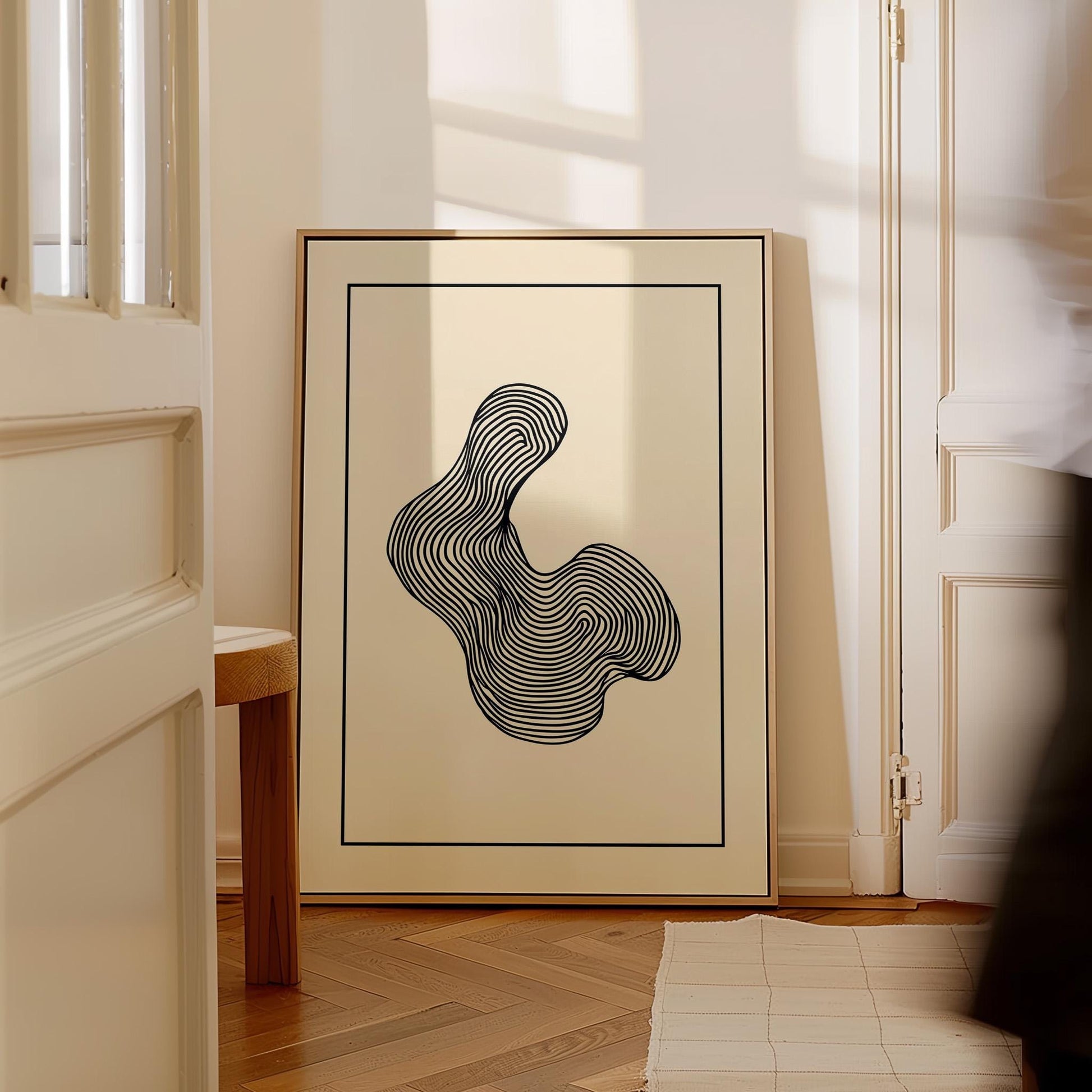 Minimalist Abstract Line Art Canvas Print Black and White Modern Geometric Wall Decor for Living Room or Office