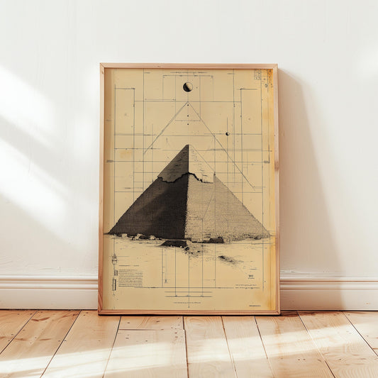 Egyptian Pyramid Poster – Vintage Blueprint Art Print | Sepia Wall Art
