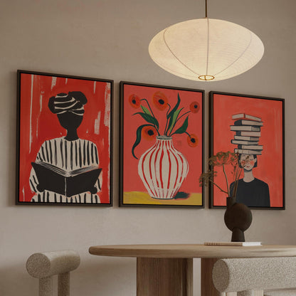 Abstract Woman Canvas | Modern Canvas Prints Set of 3 – Floating Wood Frame