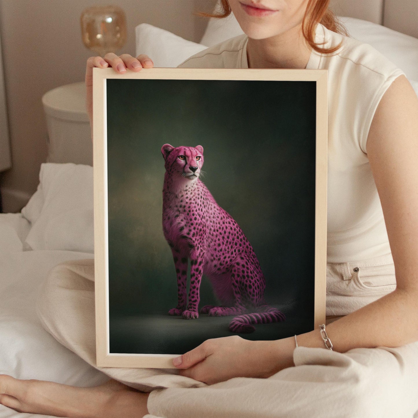 Pink Cheetah Wall Art - Emerald Green Maximalist Framed Canvas Print