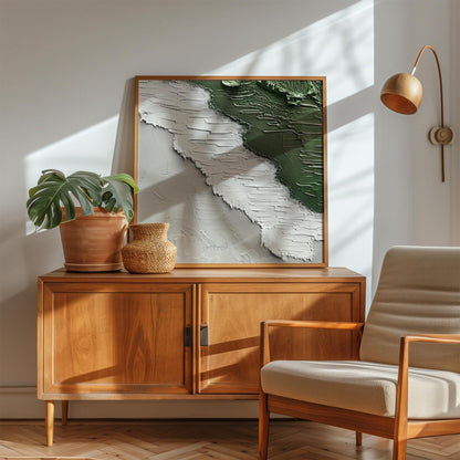 Japandi Canvas Art – Abstract Green Beige Textured Floating Frame Canvas
