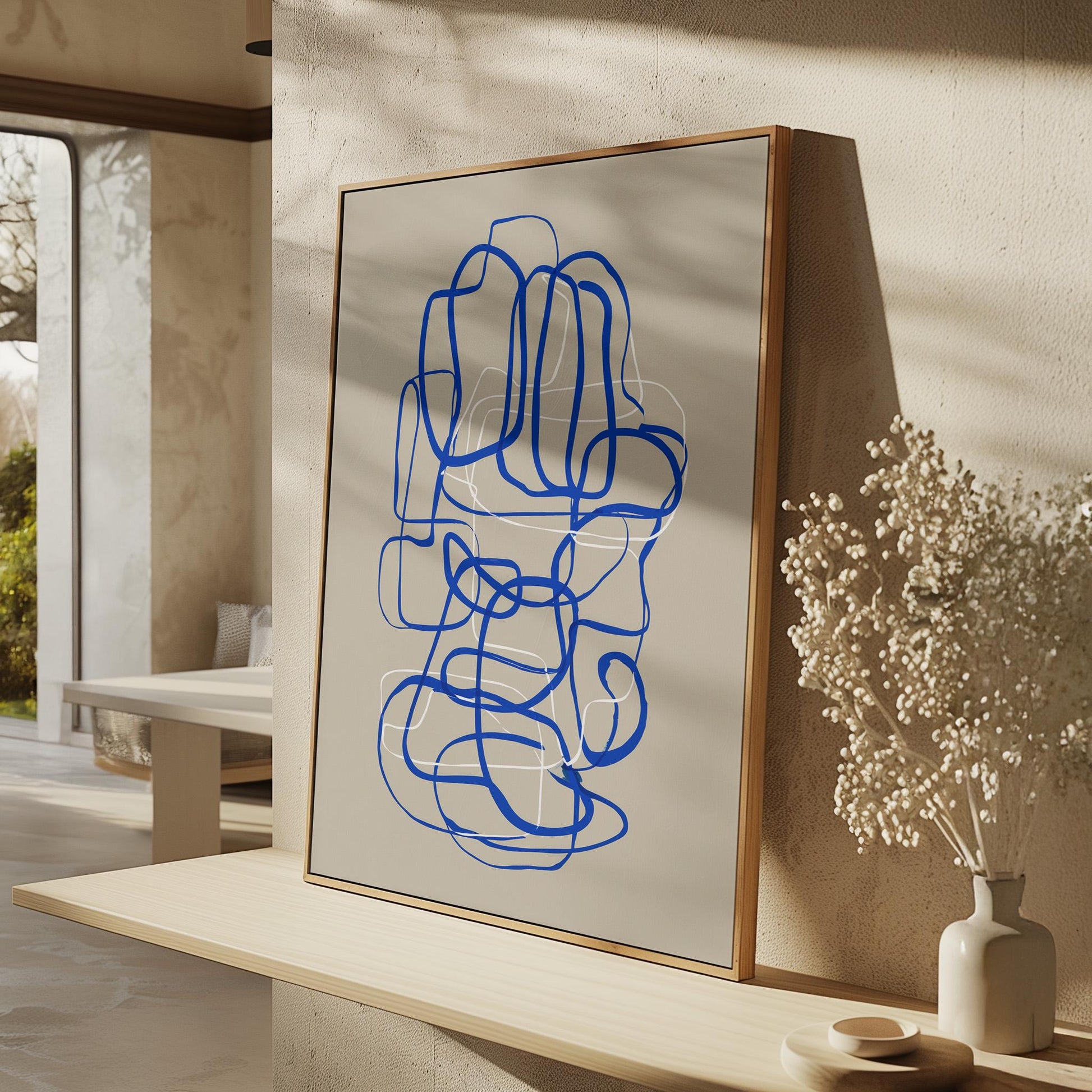 Blue Abstract Giclée Canvas Print Modern Minimal Line Composition Art for Scandinavian Living Room or Office