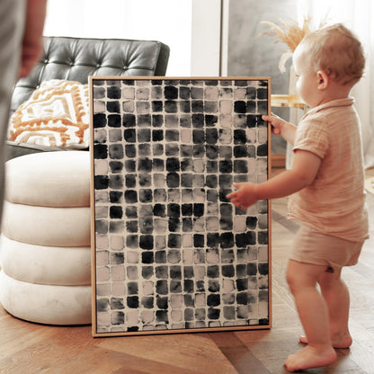 Black and White Grid Art Print, Minimalist Abstract Canvas, Modern Geometric Wall Art for Living Room or Office, Contemporary Decor