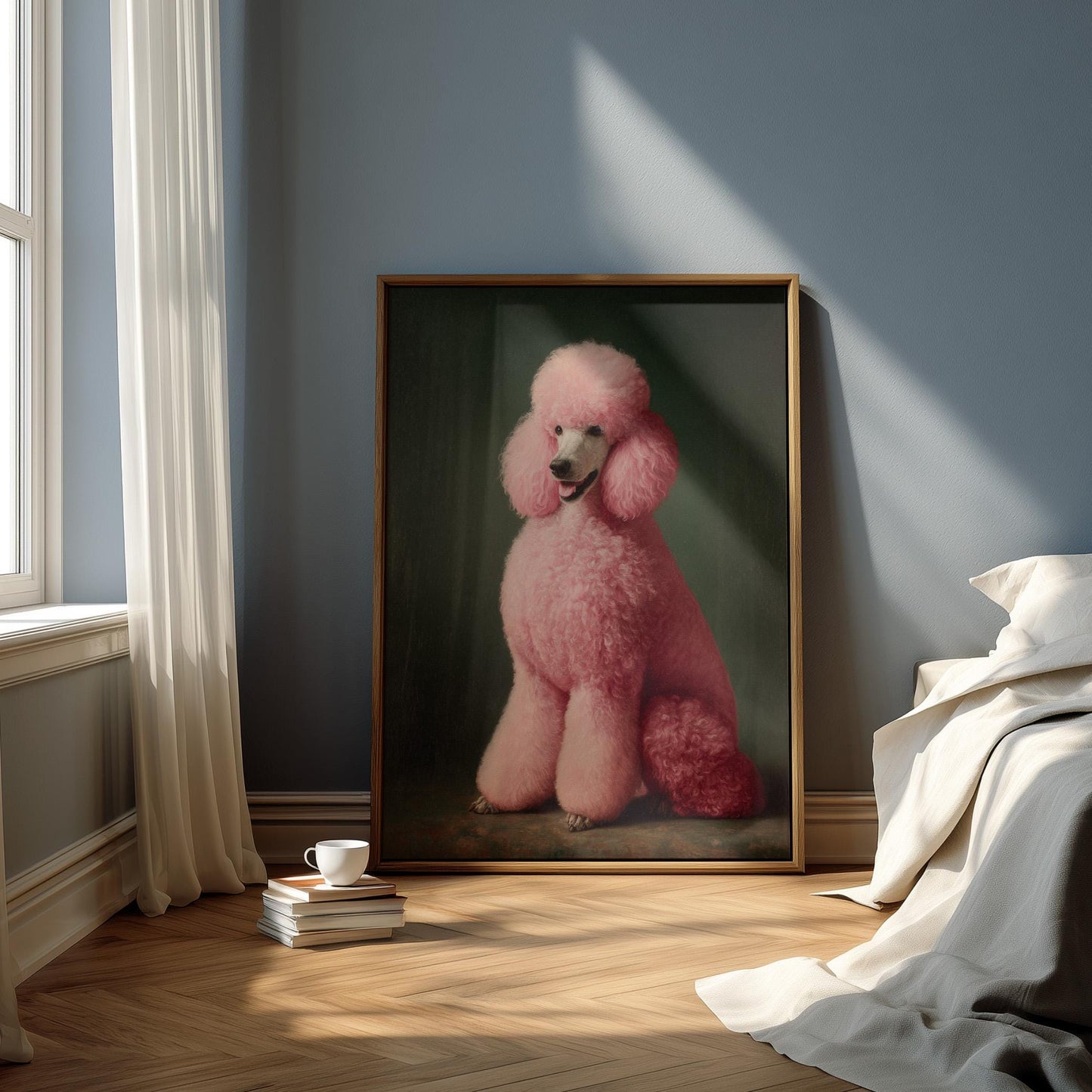 Emerald Green Poodle Art – Maximalist Dog Decor | Framed Canvas Print