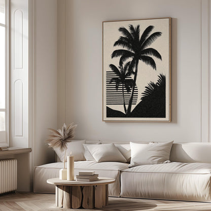Palm Tree Canvas Art Black and White Tropical Print for Living Room or Office, Minimal Coastal Wall Decor