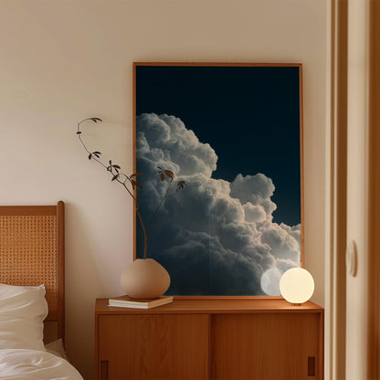 Deep Blue Night Sky Cloud Wall Art – Minimalist Wall Decor with Sustainable Wood Frame