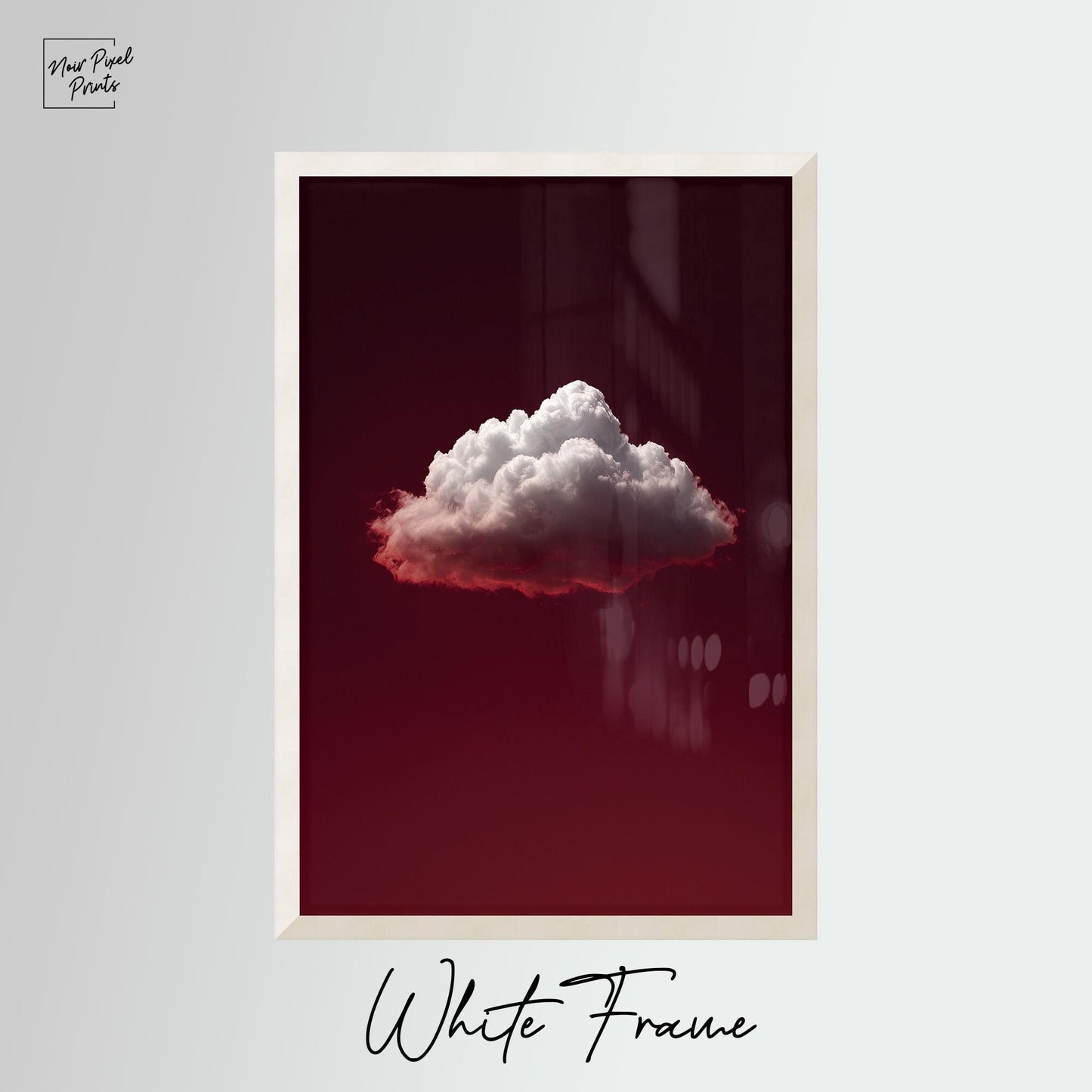 Minimalist Cloud Art Print – Deep Ruby Red Night Sky | Gallery Style Decor