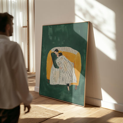 Romantic Couple Wall Art Cozy Embrace Modern Abstract Print Love Bedroom Living Room Decor Anniversary Gift Canvas Painting