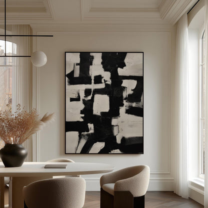 Geometric Canvas Art - Black and White Abstract Wall Decor | Modern Minimalist Print