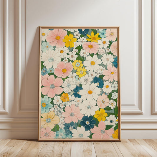 Retro Floral Print – Vintage Botanical Art | Pastel Floral Poster A1-A4 Sizes