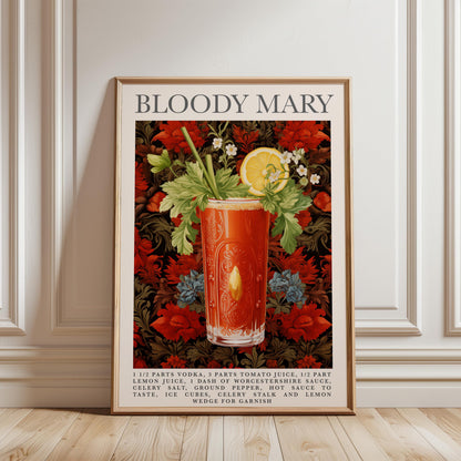 Bloody Mary Cocktail Print – Vintage Recipe Poster | Floral Bar Art A1-A4