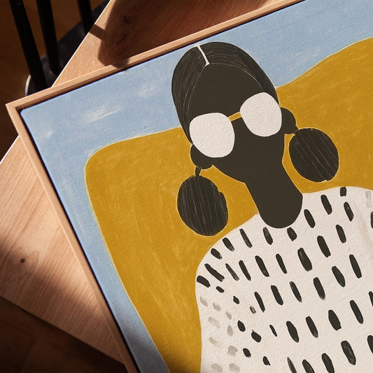 Modern Woman Wall Art Print Minimalist Portrait Canvas Painting with Sunglasses Large Contemporary Decor for Living Room or Office