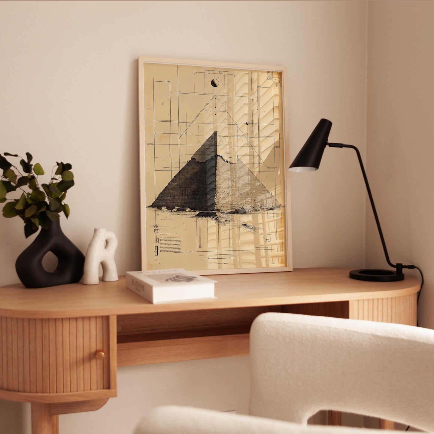 Egyptian Pyramid Poster – Vintage Blueprint Art Print | Sepia Wall Art