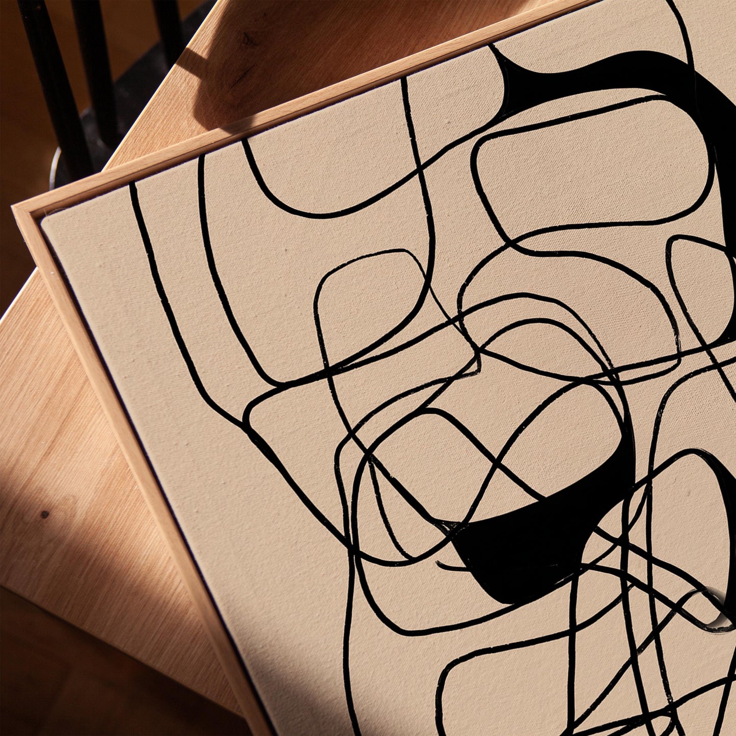 Abstract Art Print – Minimalist Canvas with Floating Frame Decor, Black and White