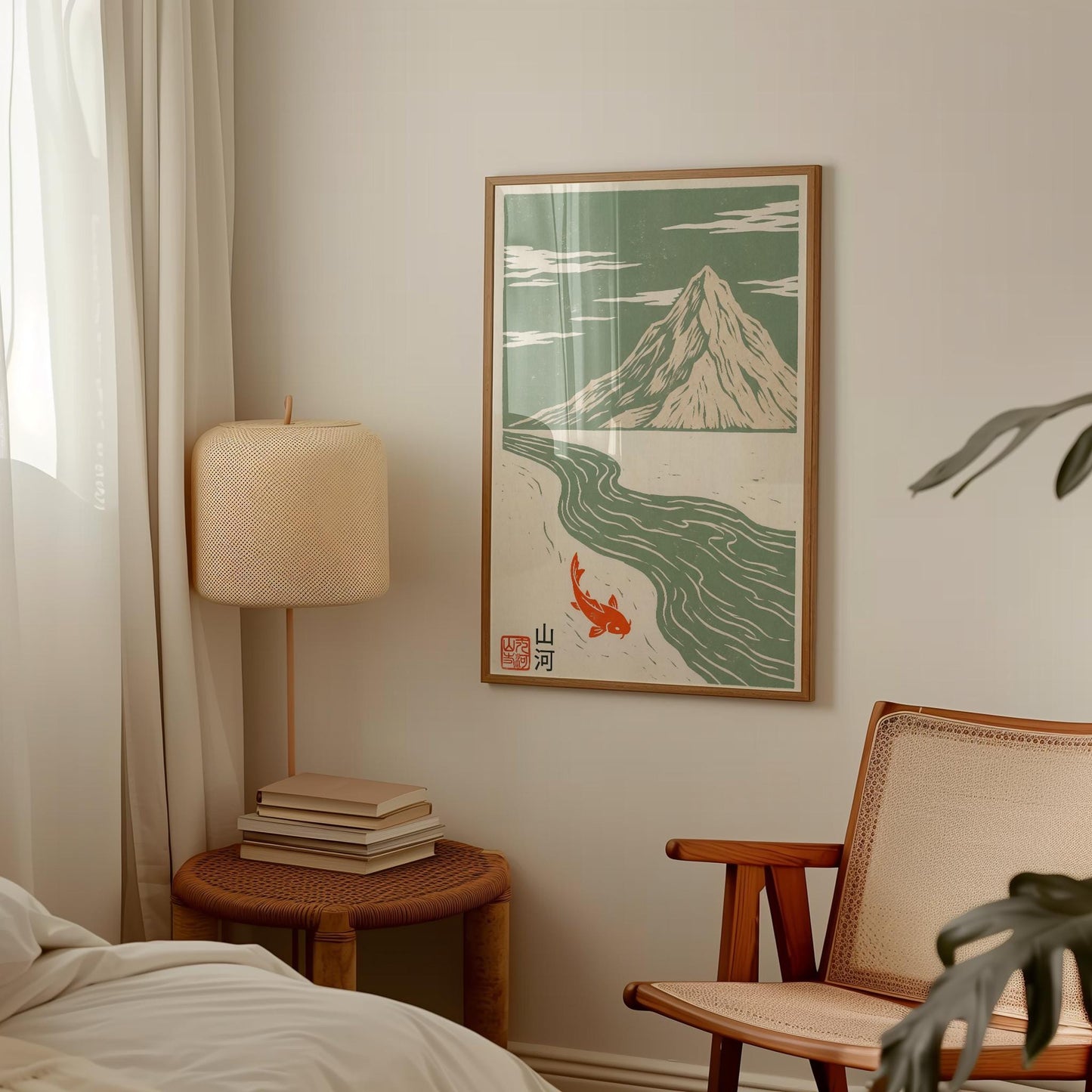 Koi Fish Art Print – Japanese Mountain Landscape Poster | Zen Meditation Wall Decor