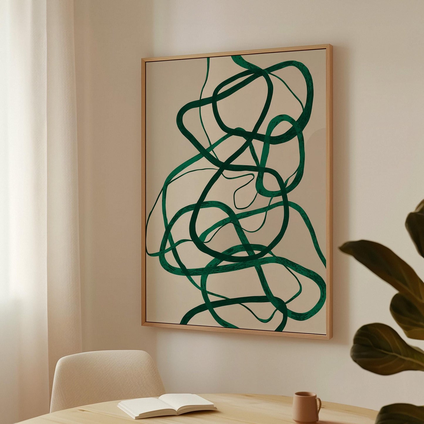 Green Abstract Line Giclée Canvas Print Modern Minimal Wall Art for Scandinavian or Contemporary Home