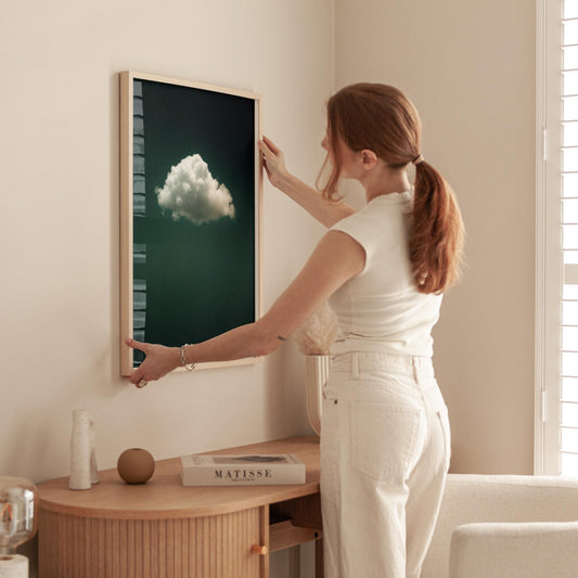 Emerald Green Wall Art - Abstract Minimalist Canvas Print with Floating Wood Frame