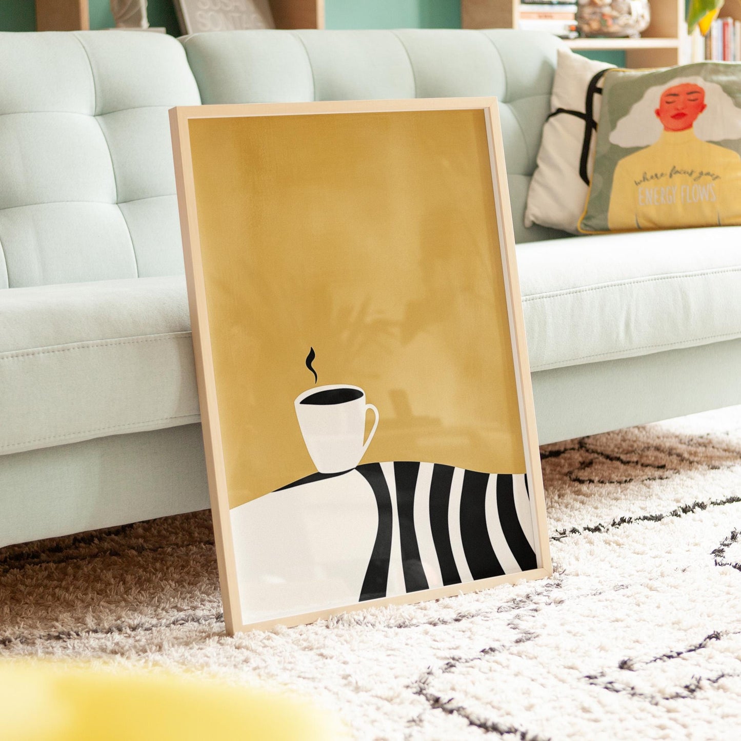 Coffee Cup Wall Art - Minimalist Kitchen Art | Modern Coffee Print Canvas