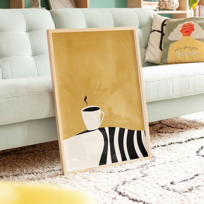 Coffee Cup Wall Art - Minimalist Kitchen Art | Modern Coffee Print Canvas