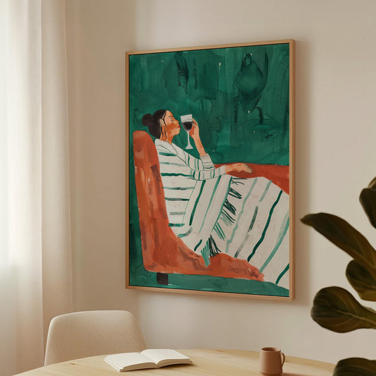 Woman with Wine Glass Canvas Print Modern Minimalist Wall Art for Dining Room or Living Room Stylish Decor