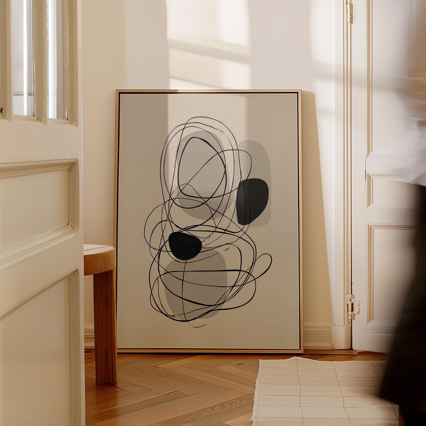 Minimal Line Art Giclée Canvas Print in Black and Neutral Tones Modern Abstract Wall Decor for Living Room or Office