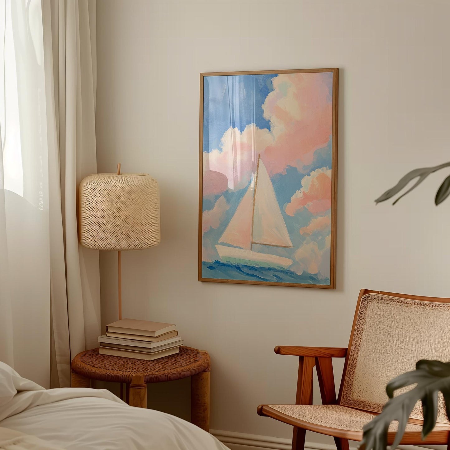 Sailboat Art Print – Nautical Wall Art With Soft Pastel Sky & Calm Ocean Scene