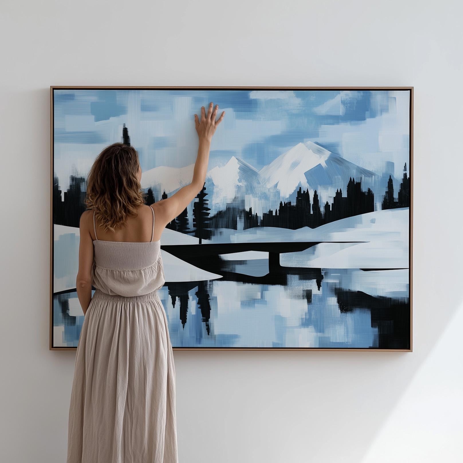 Blue Mountain Landscape Giclée Canvas Print Minimal Winter Wall Art for Living Room or Office