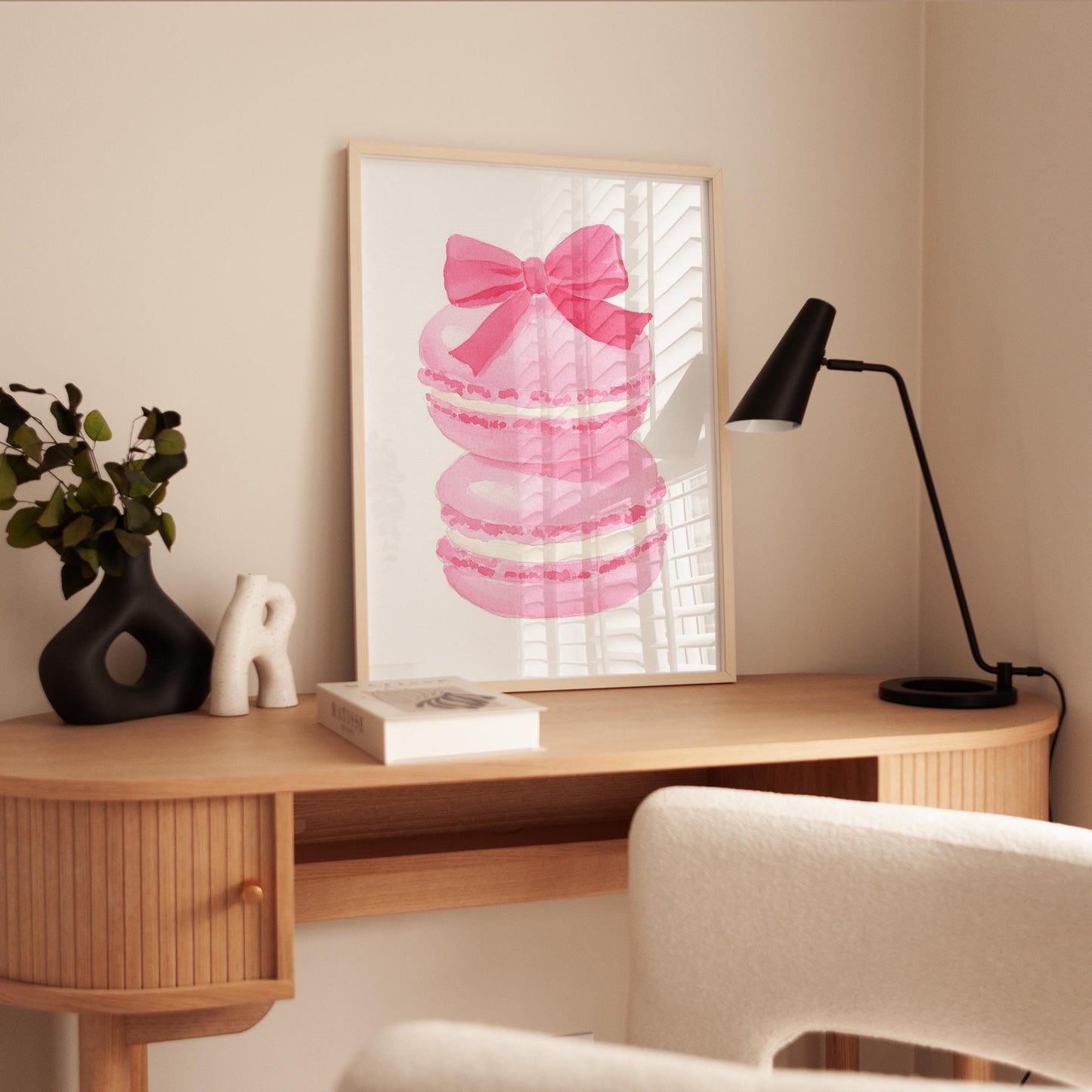 Pink Macaron Print - Feminine Wall Art | French Pastry Art, Pastel Bakery Poster