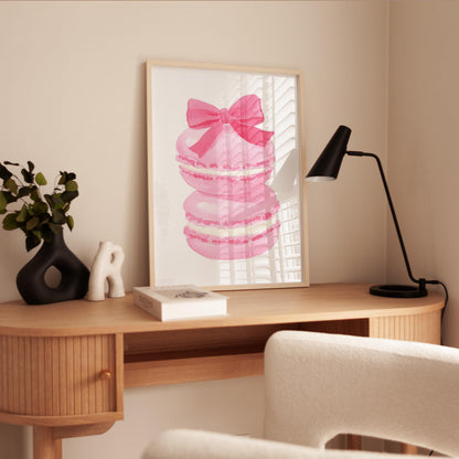 Pink Macaron Print - Feminine Wall Art | French Pastry Art, Pastel Bakery Poster