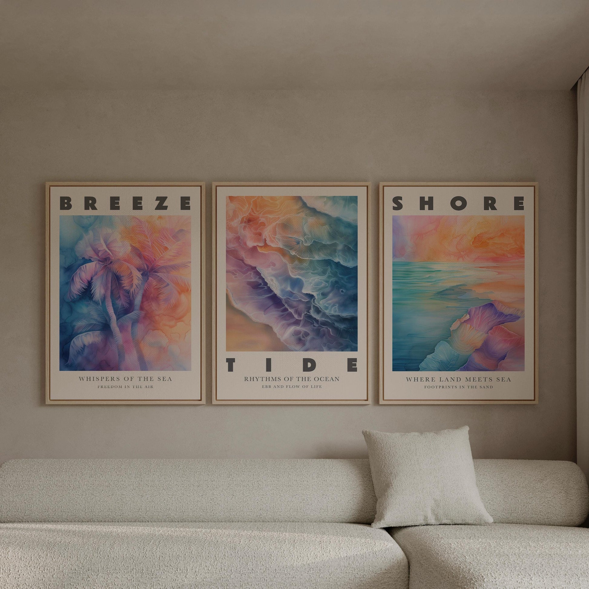 Breeze Tide Shore Canvas Wall Art Set of 3 Ocean Posters Coastal Beach Nautical Prints for Living Room Bedroom or Office
