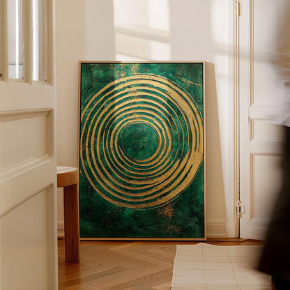 Emerald Gold Spiral Canvas Art, Abstract Textured Painting, Modern Giclée Wall Art for Living Room or Office, Luxury Home Decor