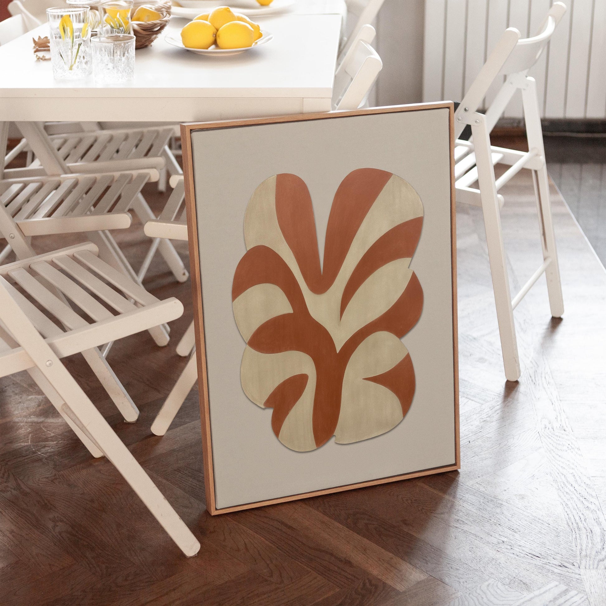 Terracotta Organic Leaf Giclée Canvas Print Modern Minimalist Wall Art in Earthy Beige and Clay Tones for Japandi or Boho Interiors
