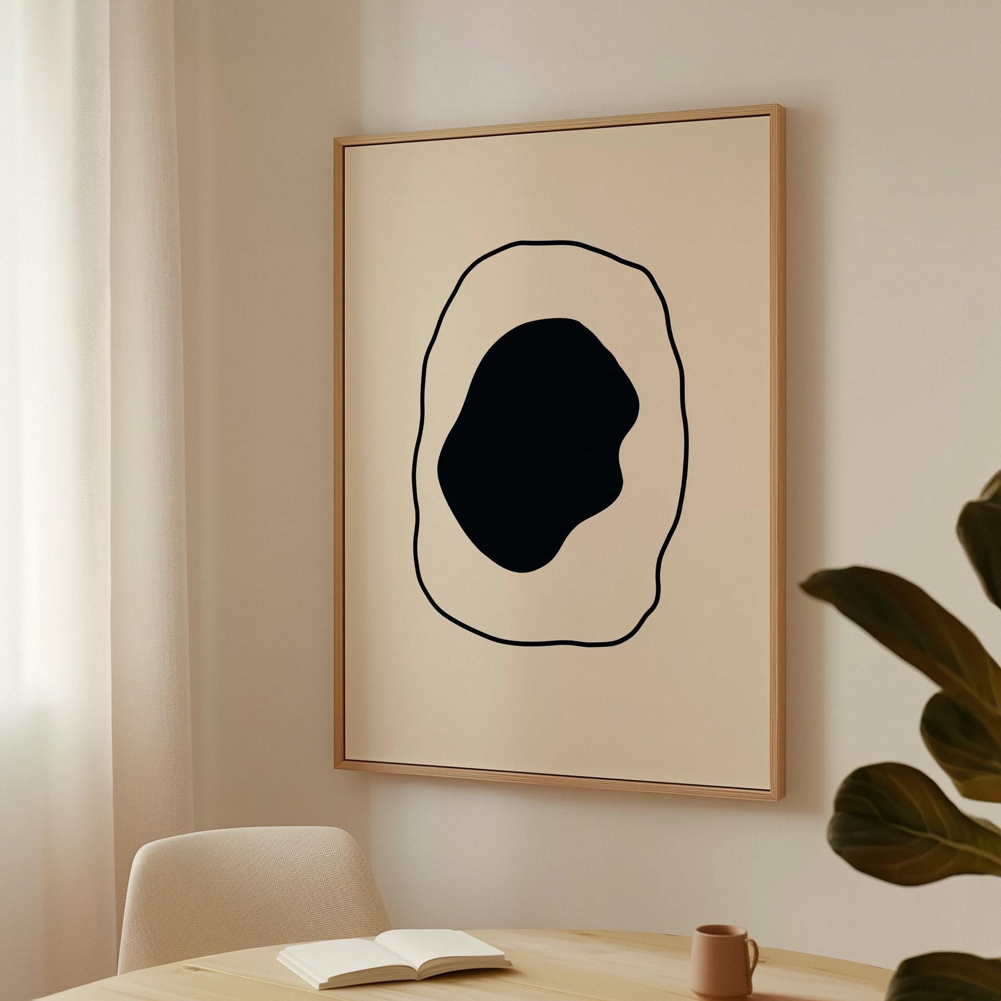 Minimalist Abstract Shape Canvas Print Black and White Modern Wall Art Contemporary Geometric Poster for Bedroom or Living Room