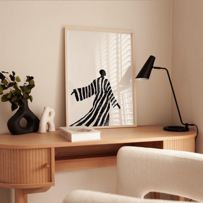 African Woman Silhouette Minimalist Poster – Black White Print, Monochrome Decor