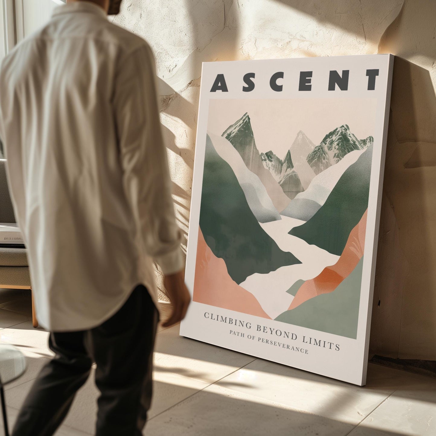 Ascent Summit Descent Canvas Wall Art Set of 3 Mountain Posters Adventure Inspired Nature Prints for Living Room or Office Decor