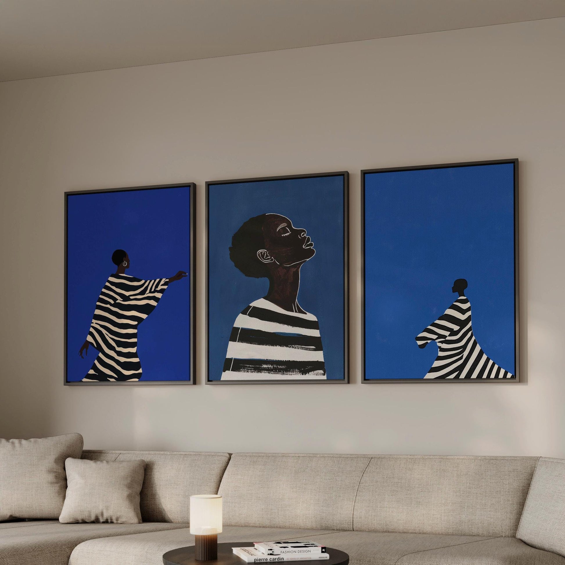Electric Blue Women Canvas Print Set: Modern Abstract Figurative Art