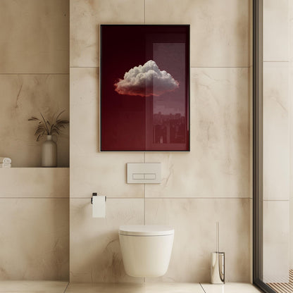 Minimalist Cloud Art Print – Deep Ruby Red Night Sky | Gallery Style Decor