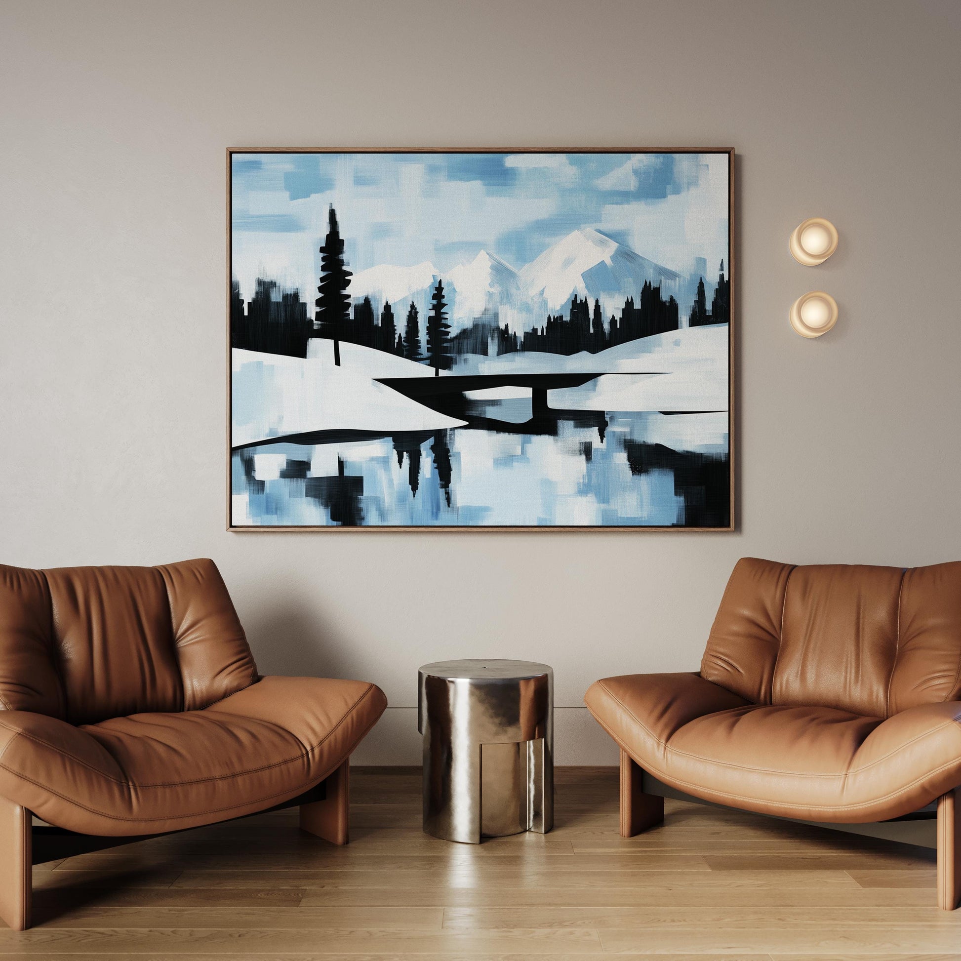 Blue Mountain Landscape Giclée Canvas Print Minimal Winter Wall Art for Living Room or Office
