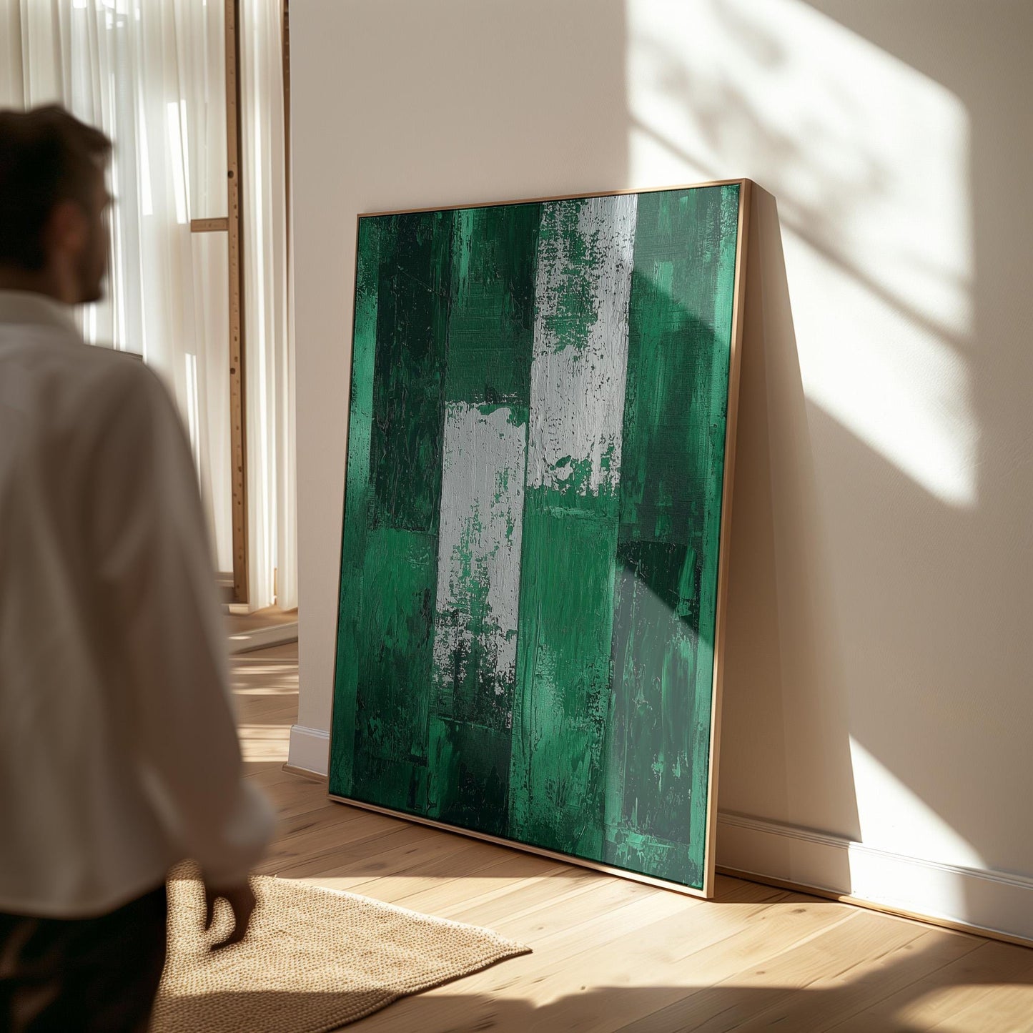 Emerald Green Abstract Canvas Art, Textured Modern Painting, Contemporary Giclée Wall Art for Living Room or Office, Minimalist Decor